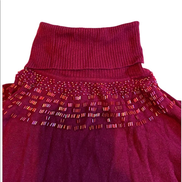 Vintage Maroon Turtleneck Sweater w/ Beaded Chest Detail | Size M - Picture 2 of 5